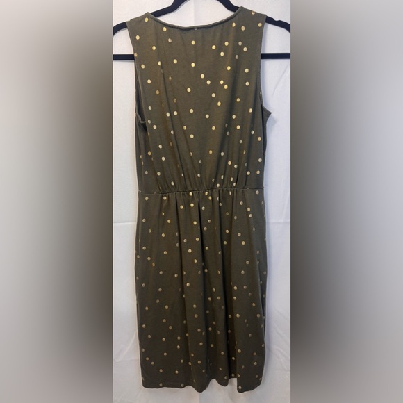 Boden Melinda Jersey Dress in Olive Green and Gold Polka Dot- size 6 - Picture 2 of 3